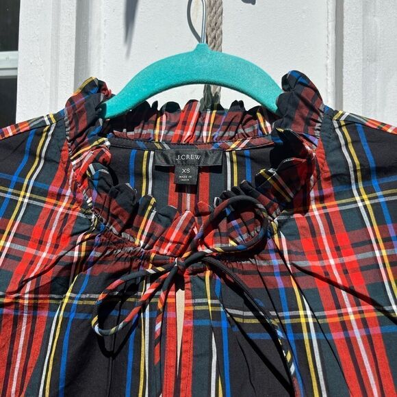 J Crew Stewart Tartan Plaid Tie Neck Scalloped Top NWT - Picture 6 of 14